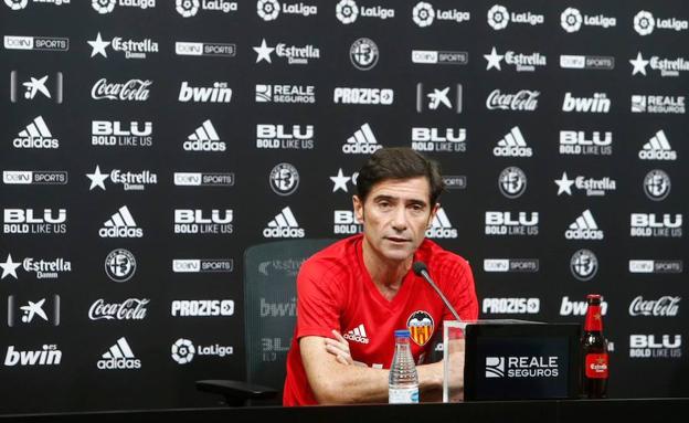 Marcelino durante la rueda de prensa previa al partido del Valencia CF con el Real Madrid.