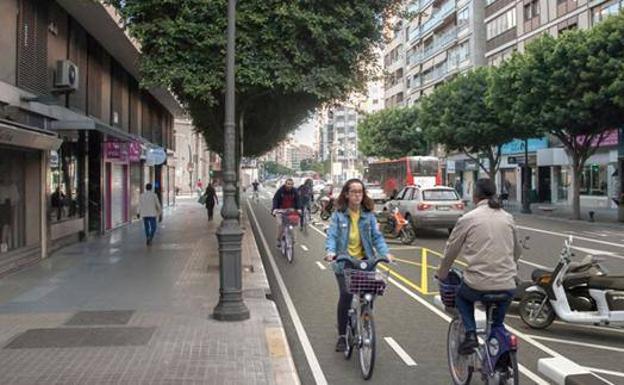 Carril bici por la calle Colón de Valencia.