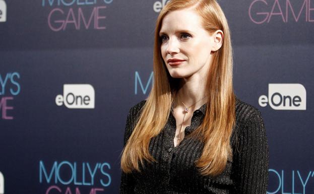 Jessica Chastain, en un acto promocional de 'Molly's Game', la película de Aaron Sorkin./Efe