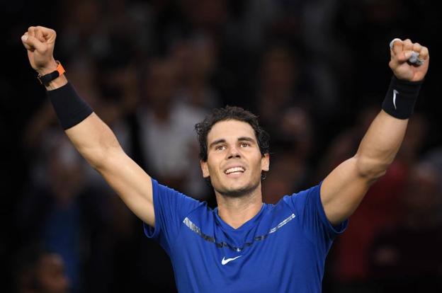 Rafa Nadal celebra la victoria frente a Korea del Sur en el ATP World Tour Masters 1000 en 2017./ AFP
