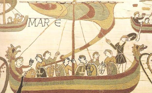 Representación de una embarcación vikinga en un tapiz./