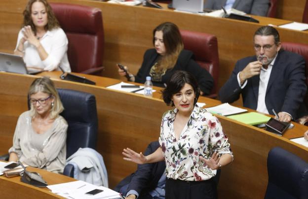 La consellera de Sanidad, Carmen Montón, interviene en un pleno de Les Corts. / efe/kai Försterling