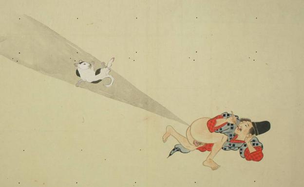 Representación de una ventosidad en un rollo japonés del periodo Edo./